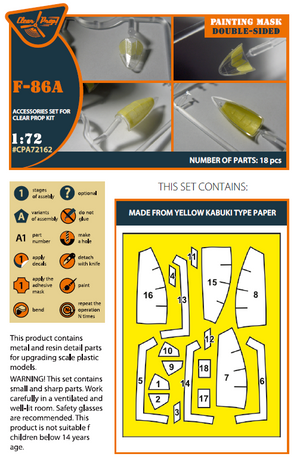 Clear Prop! CPA72162 F-86A double-sided painting mask on &amp;quot;yellow kabuki paper&amp;quot; for CP kits 1/72 – zdjęcie 2