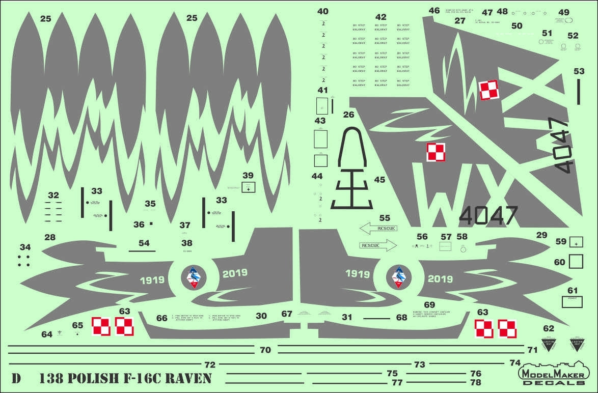 ModelMaker Decals D48138 Polish F-16C RAVEN 100th Anniversary of Polish Air Force 1/48 – immagine 3