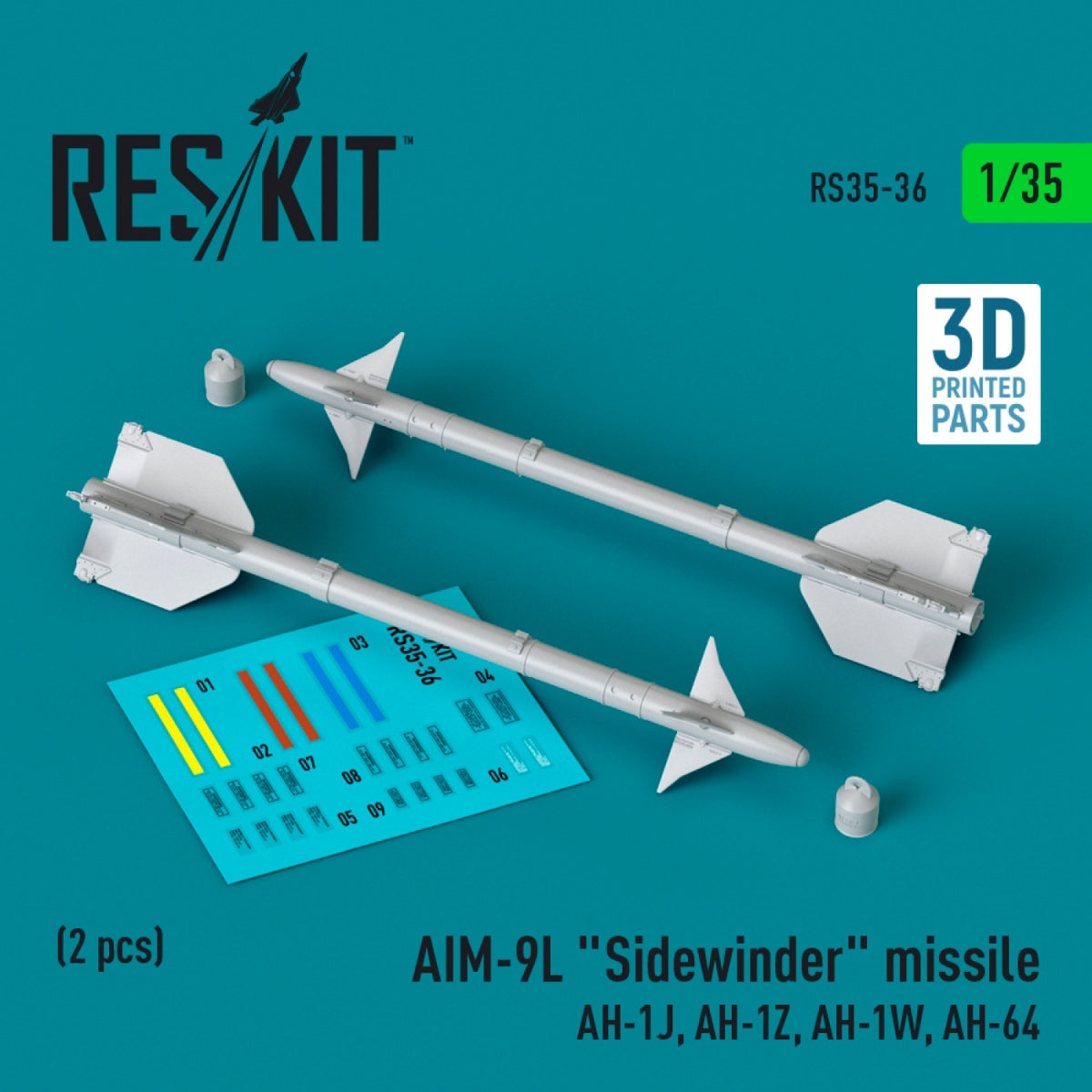 RESKIT RS35-0036 AIM-9L &amp;quot;Sidewinder&amp;quot; missile (2 pcs) (3D Printed) 1/35