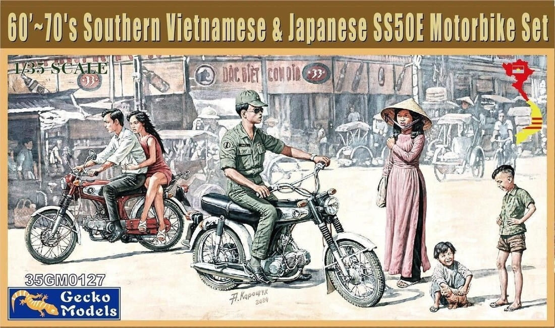 Gecko Models 35GM0127 60’~70&amp;#39;s Southern Vietnamese &amp;amp; Japanese SS50E Motorbike Set 1/35