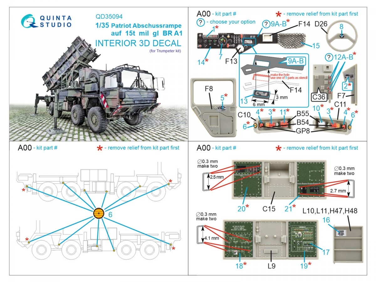 Quinta Studio QD35094 Patriot Abschussrampe auf 15t mil gl BR A1 3D-Printed &amp;amp; coloured Interior on decal paper (Trumpeter) 1/35 – immagine 14