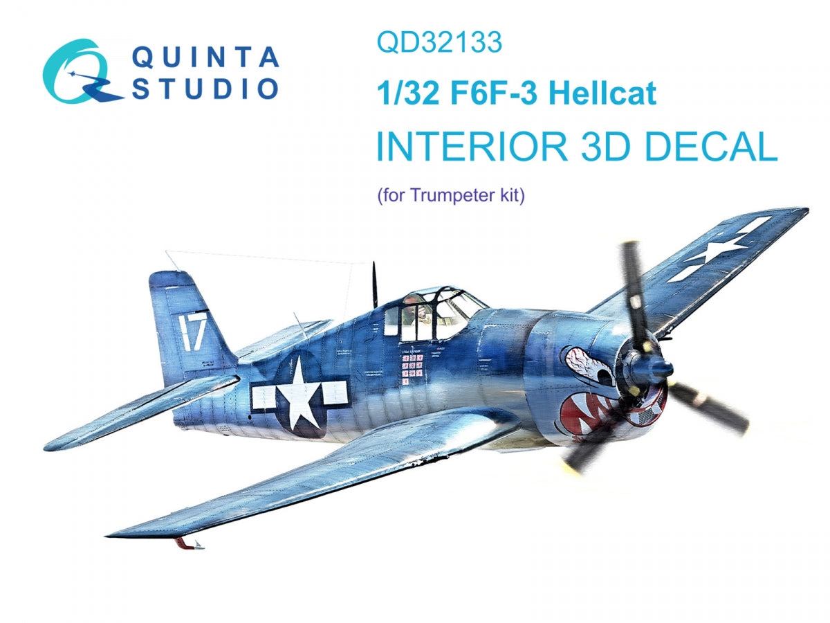 Quinta Studio QD32133 F6F-3 Hellcat 3D-Printed &amp;amp; coloured Interior on decal paper (Trumpeter) 1/32