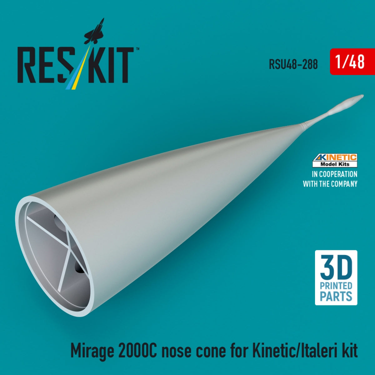 RESKIT RSU48-0288 Mirage 2000C nose cone for Kinetic/Italeri kit (3D Printed) 1/48