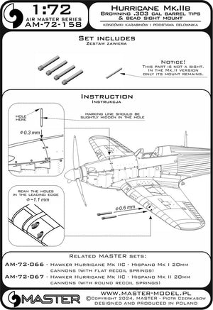 Master AM-72-158 Hawker Hurricane Mk.IIb - Embouts de canon Browning .303 et embase de visée au 1/72 – image 2
