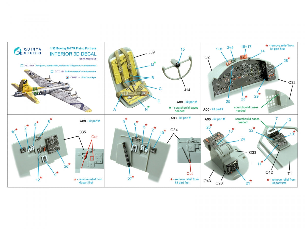 Quinta Studio QD32218 Boeing B-17G Navigator, bombardier, waist and tail gunners compartments. 3D-Printed coloured Interior (HK models) 1/32 – imagen 2