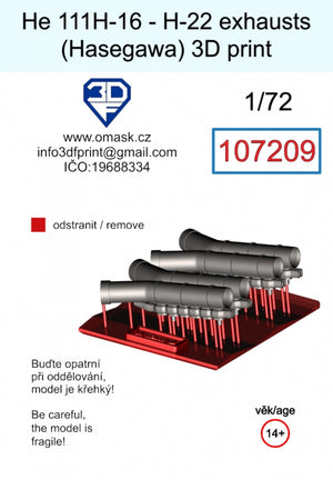 Omask 107209 He 111H-16 - Échappements H-22 (Hasegawa) Impression 3D 1/72 – image 2