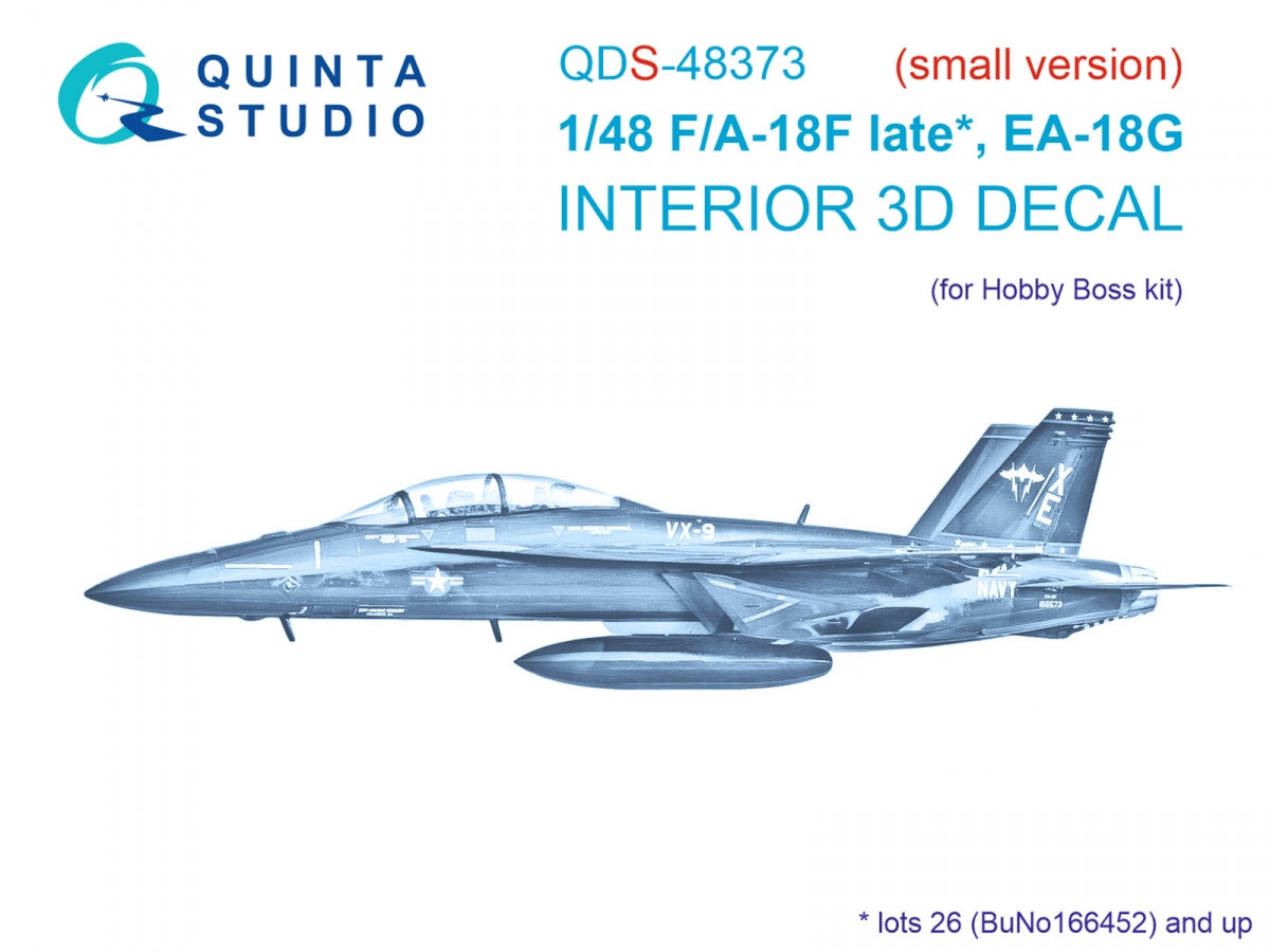 Quinta Studio QDS-48373 F/A-18F late / EA-18G 3D-Printed & coloured Interior on decal paper (Hobby Boss) (small version) 1/48