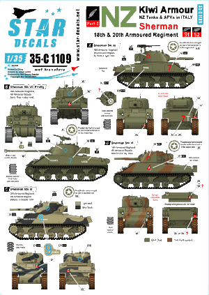 Star Decals 35-C1109 Kiwi Armor 2 - Shermans des 18e et 20e régiments blindés 1/35