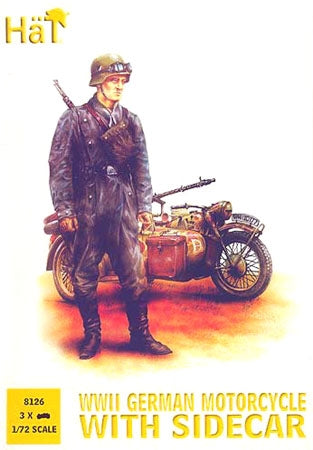 Hat 8126 WW II German Motorcycles and Sidecar 1/72