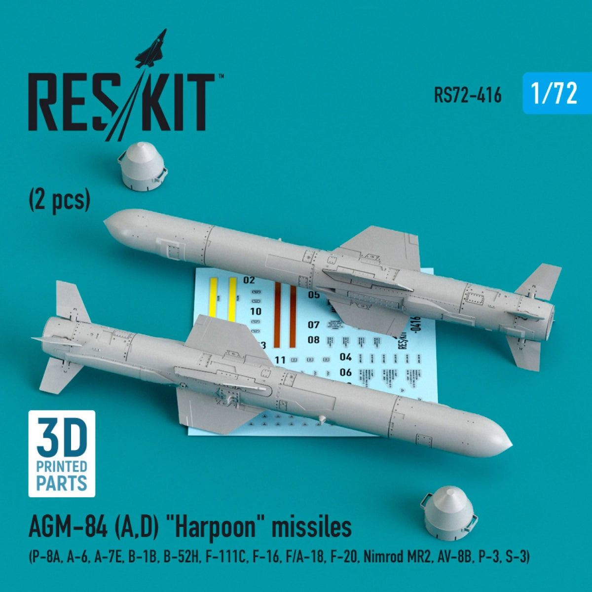 RESKIT RS72-0416 AGM-84 (A,D) MISSILES « HARPOON » (2 PIÈCES) (IMPRIMÉ EN 3D) 1/72