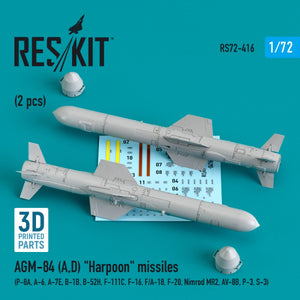 RESKIT RS72-0416 AGM-84 (A,D) MISSILES « HARPOON » (2 PIÈCES) (IMPRIMÉ EN 3D) 1/72