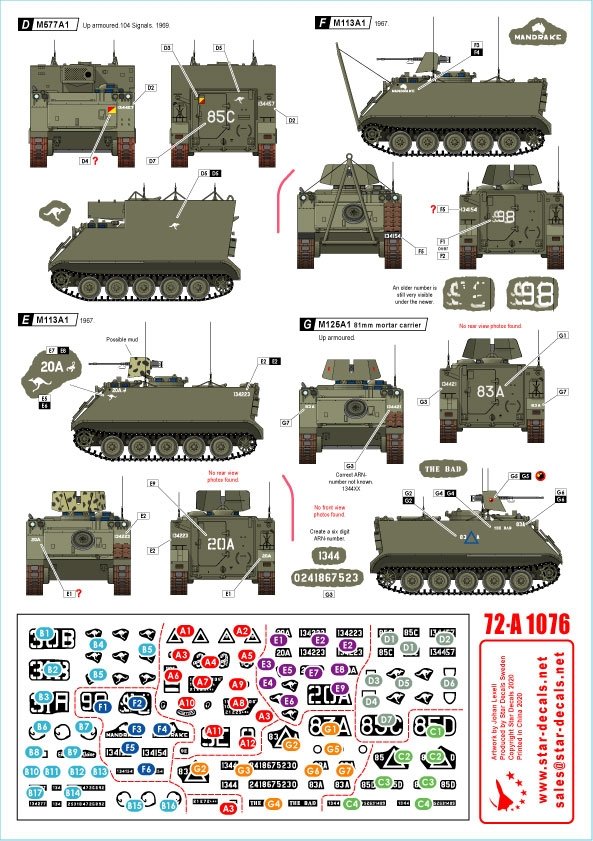 Star Decals 72-A1076 Australia in Vietnam # 2. Aussie M113 APCs. M113A1, M125A1 and M577 1/72 – Bild 2