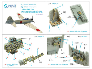 Quinta Studio QD72162 A6M2 Zero (Mitsubishi Prod.) 3D-Printed colored Interior on decal paper (Tamiya) 1/72 – image 2