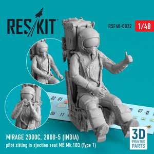 RESKIT RSF48-0022 MIRAGE 2000C, 2000-5 (INDE) PILOTE ASSIS DANS UN SIÈGE ÉJECTABLE MB MK.10Q (TYPE 1) (IMPRIMÉ EN 3D) 1/48