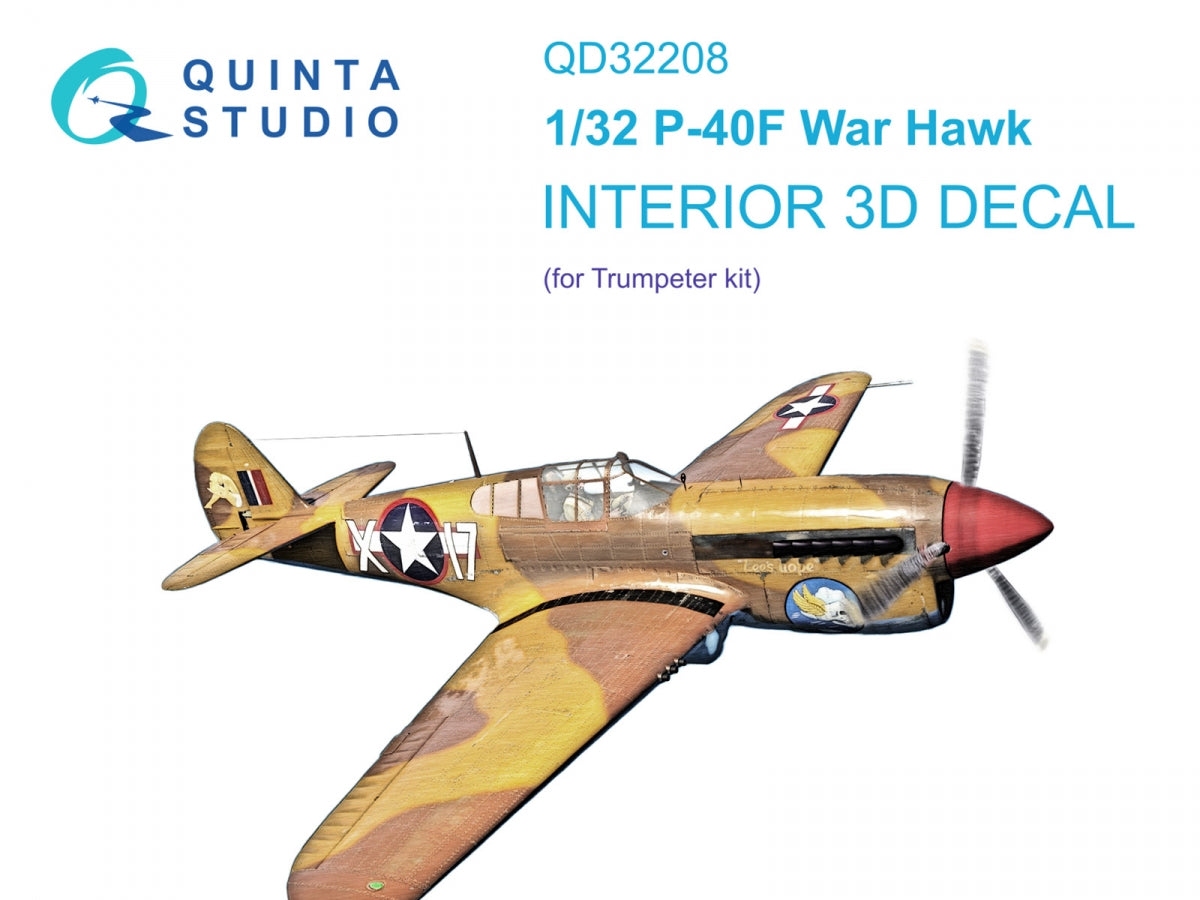 Quinta Studio QD32208 P-40F WarHawk 3D-Printed coloured Interior on decal paper (Trumpeter) 1/32