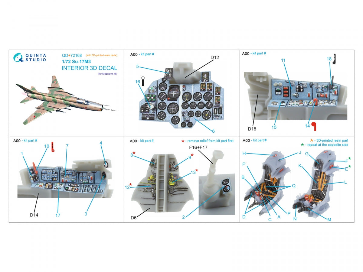 Quinta Studio QD+72168 Su-17M3 3D-Printed coloured Interior on decal paper (Modelsvit) (with 3D-printed resin part) 1/72 – Bild 6