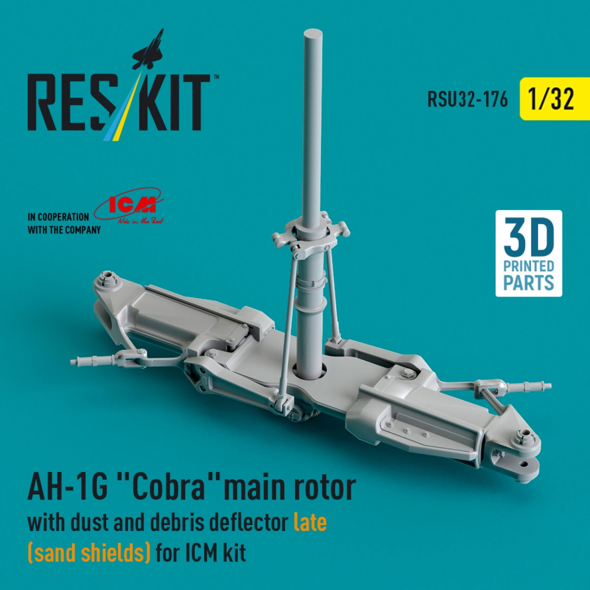RESKIT RSU32-0176 AH-1G &amp;quot;Cobra&amp;quot; main rotor with dust and debris deflector (sand shields) late version for ICM kit (3D Printed) 1/32 – imagen 2