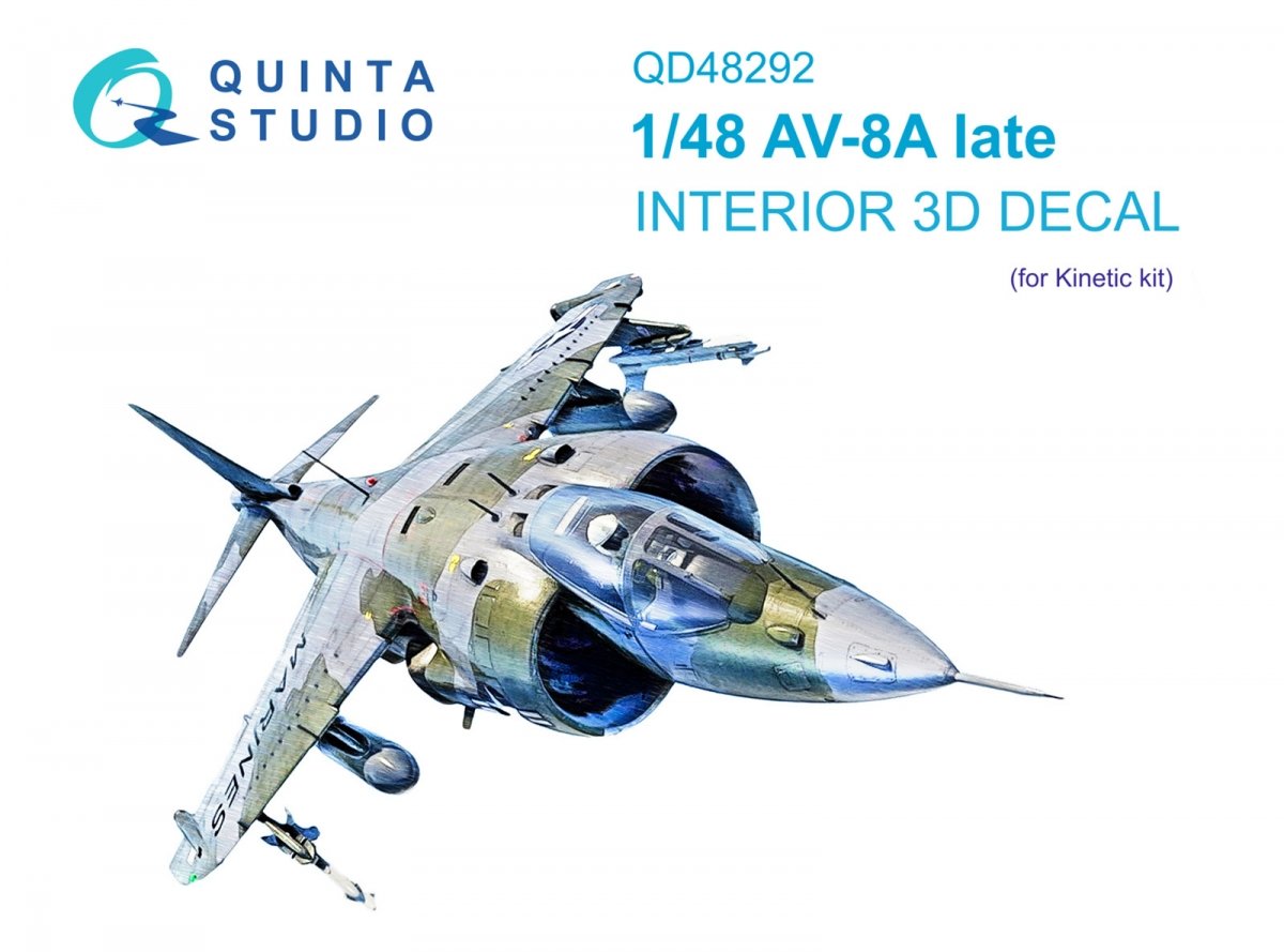 Quinta Studio QD48292 AV-8A Late 3D-Printed & coloured Interior on decal paper (Kinetic) 1/48