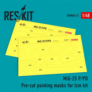 Masques de peinture prédécoupés RESKIT RSM48-0021 MIG-25 (P,PD) pour kit ICM 1/48