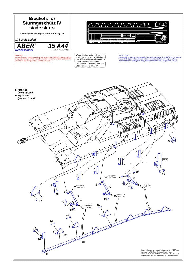 Aber 35A044 Uchwyty do bocznych osłon dla Stug-a IV 1/35 – imagen 4
