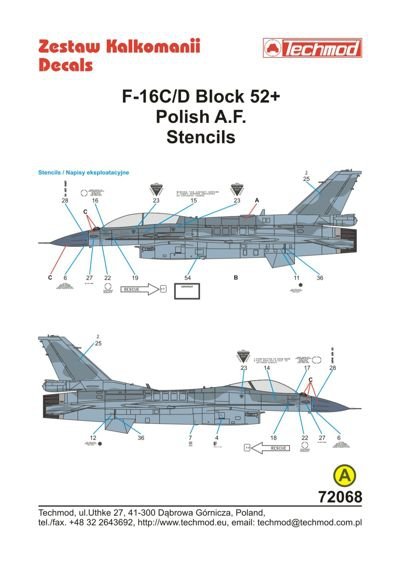 Techmod 72068 F-16 C/D Block 52+ stencils 1/72