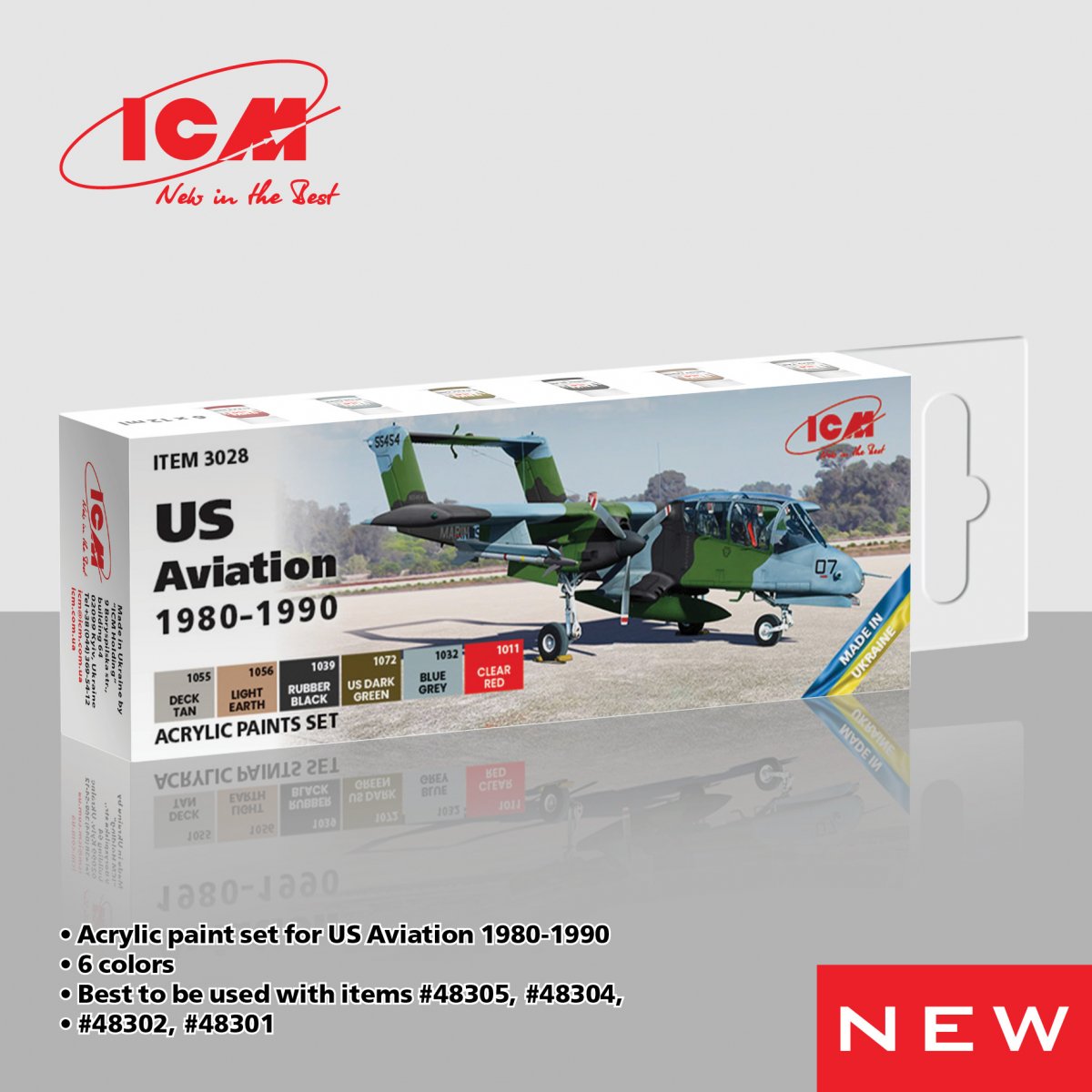 Coffret de peinture acrylique ICM 3028 pour l&amp;#39;aviation américaine (1980-1990), 6 pots de 12 ml