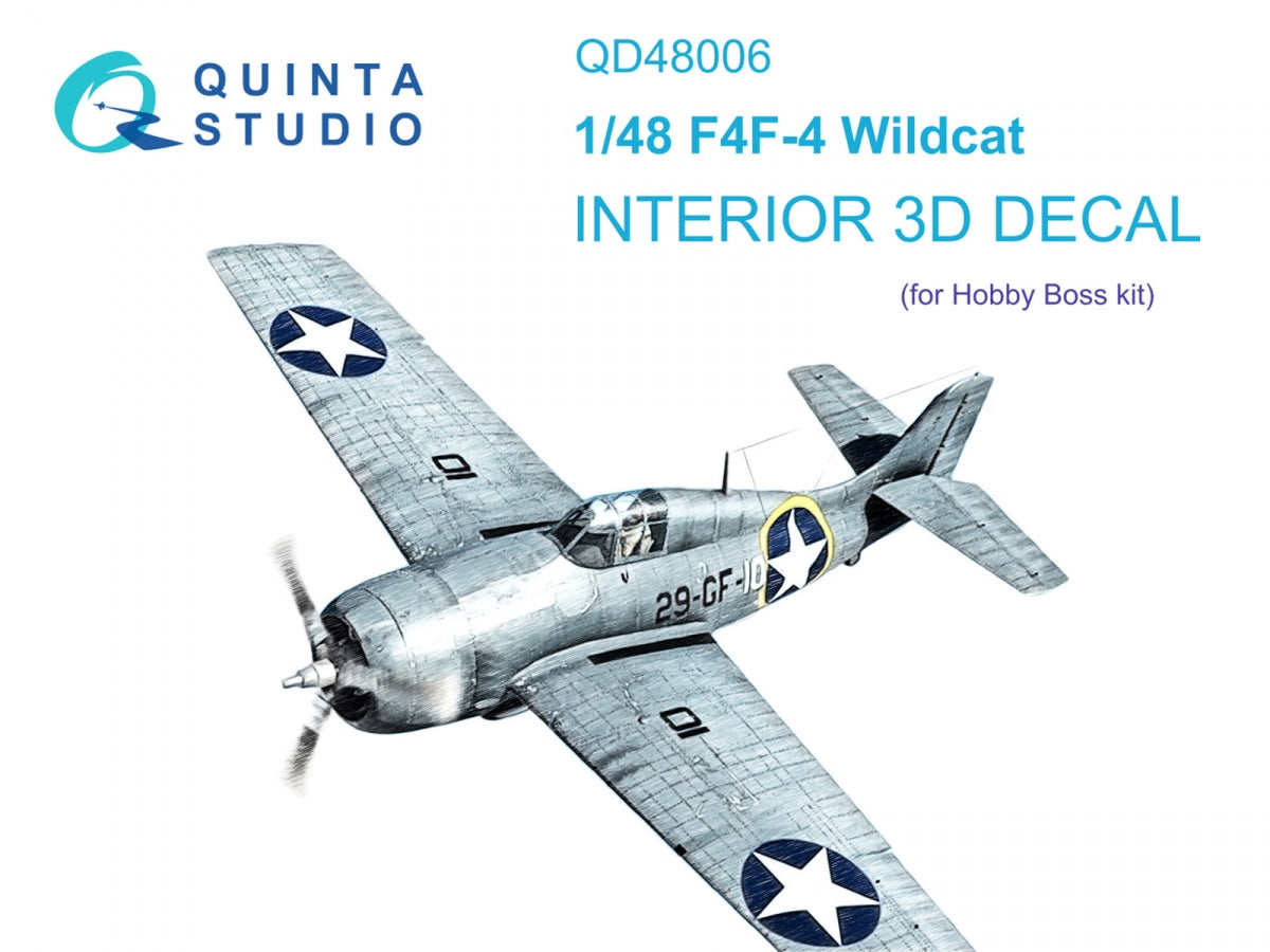 Quinta Studio QD48006 F4F-4 Wildcat 3D-Printed colored Interior on decal paper (HobbyBoss) 1/48