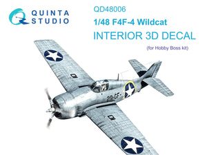 Quinta Studio QD48006 F4F-4 Wildcat 3D-Printed colored Interior on decal paper (HobbyBoss) 1/48