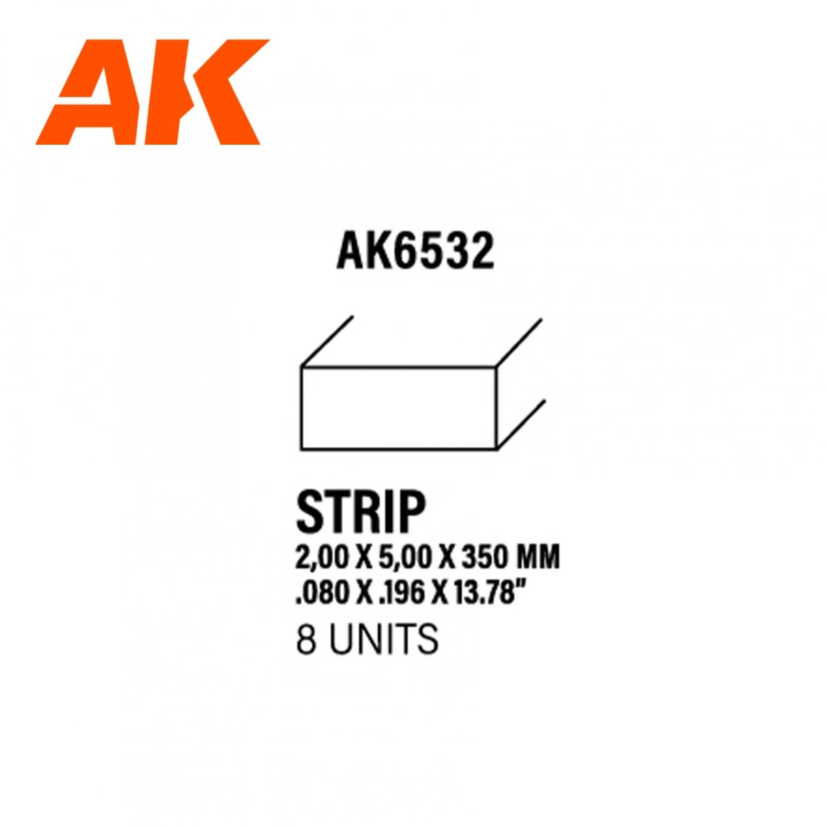 AK Interactive AK6532 BANDES 2,00 X 5,00 X 350MM – BANDE DE STYRÈNE – (8 UNITÉS)
