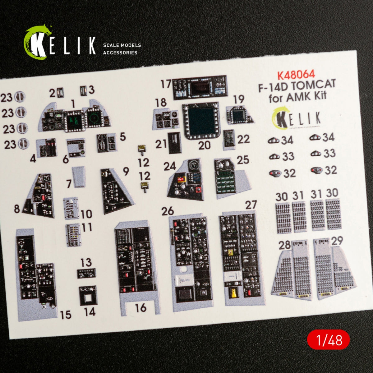 KELIK K48064 F-14D TOMCAT INTERIOR 3D DECALS FOR AMK KIT 1/48 – Bild 3