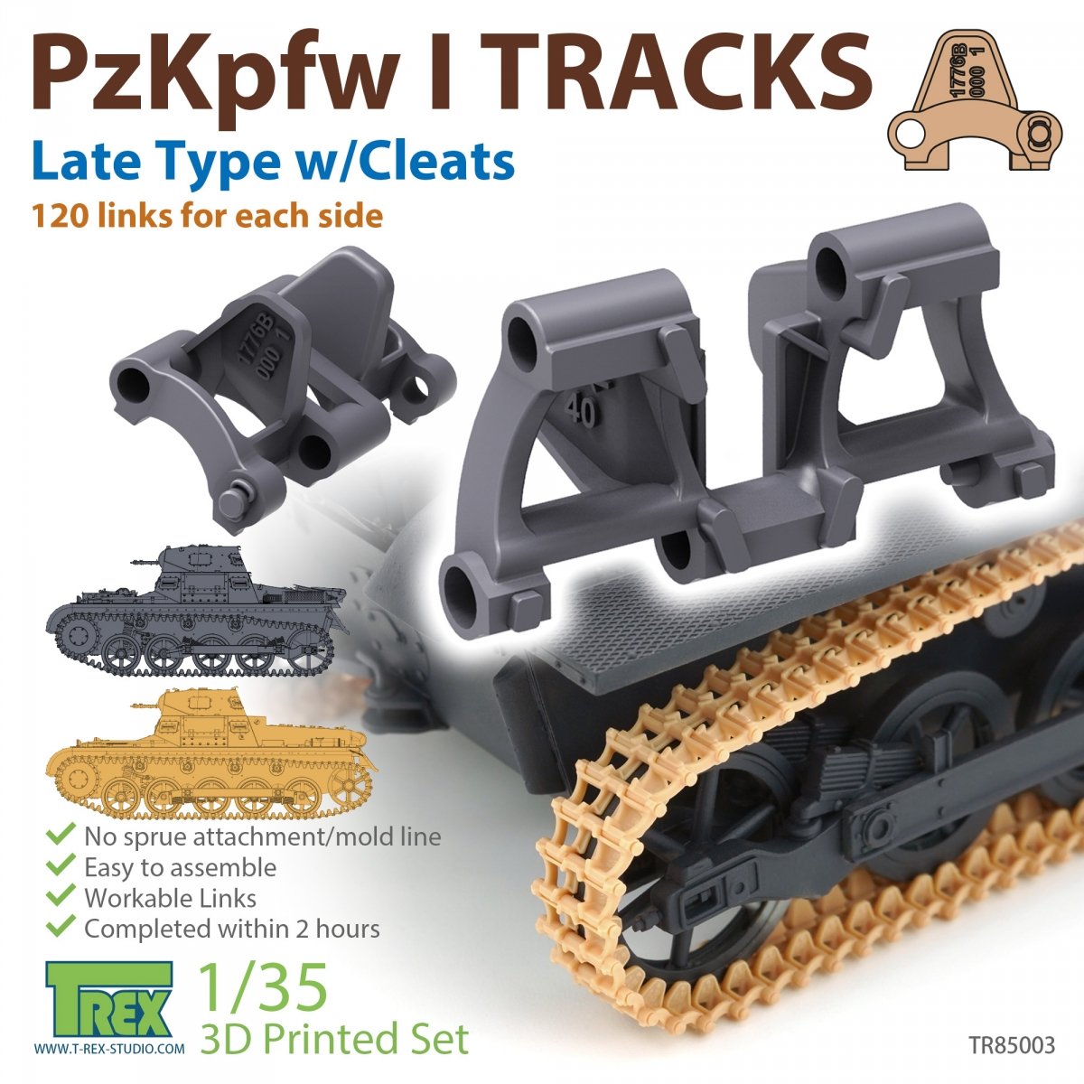 T-Rex Studio TR85003 Chenilles PzKpfw I Type tardif avec taquets pour Ausf.A/B 1/35