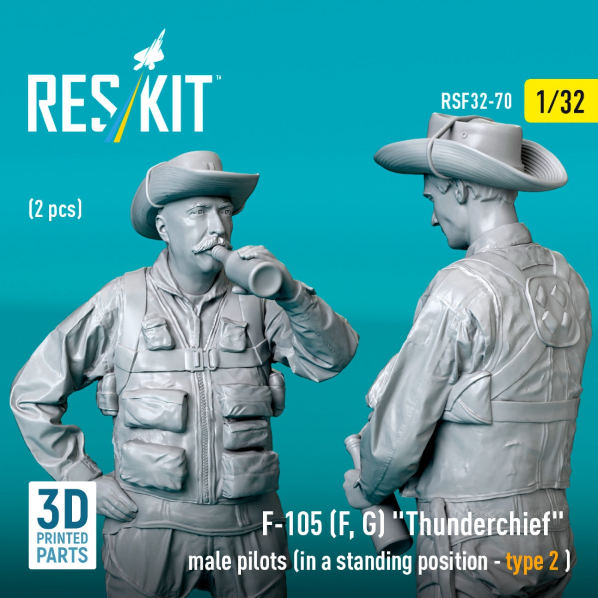 RESKIT RSF32-0070 F-105 (F, G) &amp;quot;Thunderchief&amp;quot; male pilots (in a standing position - type 2) (2 pcs) (3D Printed) 1/32 – immagine 2