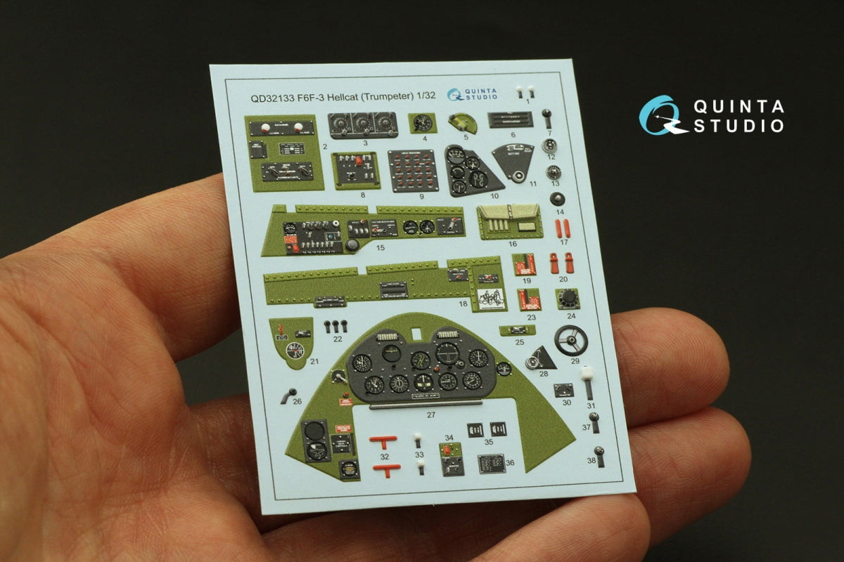 Quinta Studio QD32133 F6F-3 Hellcat 3D-Printed &amp;amp; coloured Interior on decal paper (Trumpeter) 1/32 – zdjęcie 4