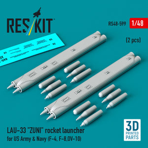 RESKIT RS48-0599 LAU-33 "ZUNI" rocket launcher for US Army &amp; Navy (2 pcs) (F-4, F-8, OV-10) (3D Printed) 1/48