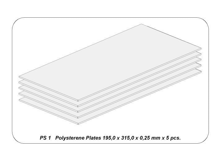 Aber PS-1 Płyty z białego polistyrenu 195 x 315 x 0,25 po 5 szt. / Polystyrene plates 195 x 315 x 0,25 mm x 5 pcs. – Bild 2