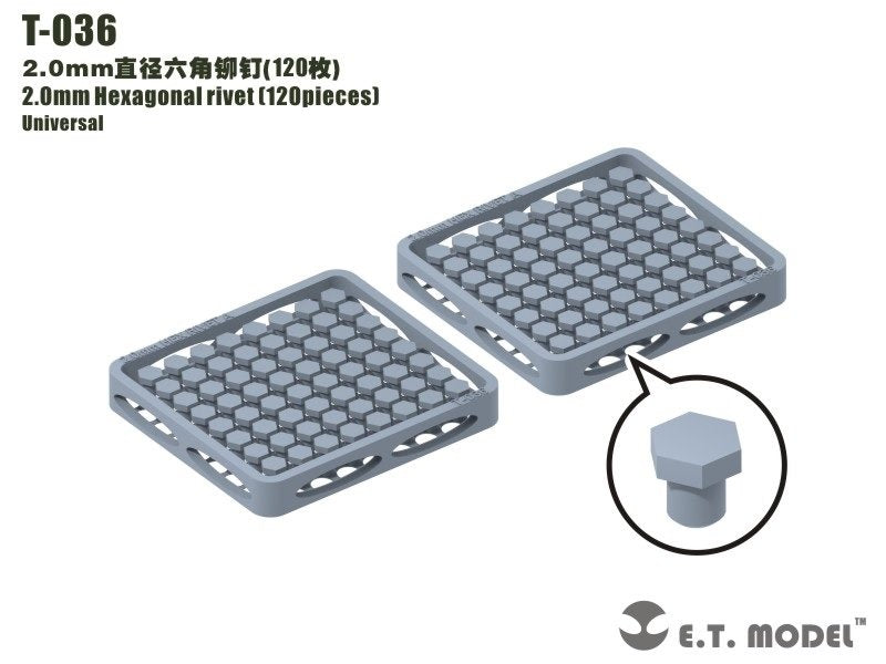 ET Model T-036 2.0mm Hexagonal rivet (120 pieces) (rivets)