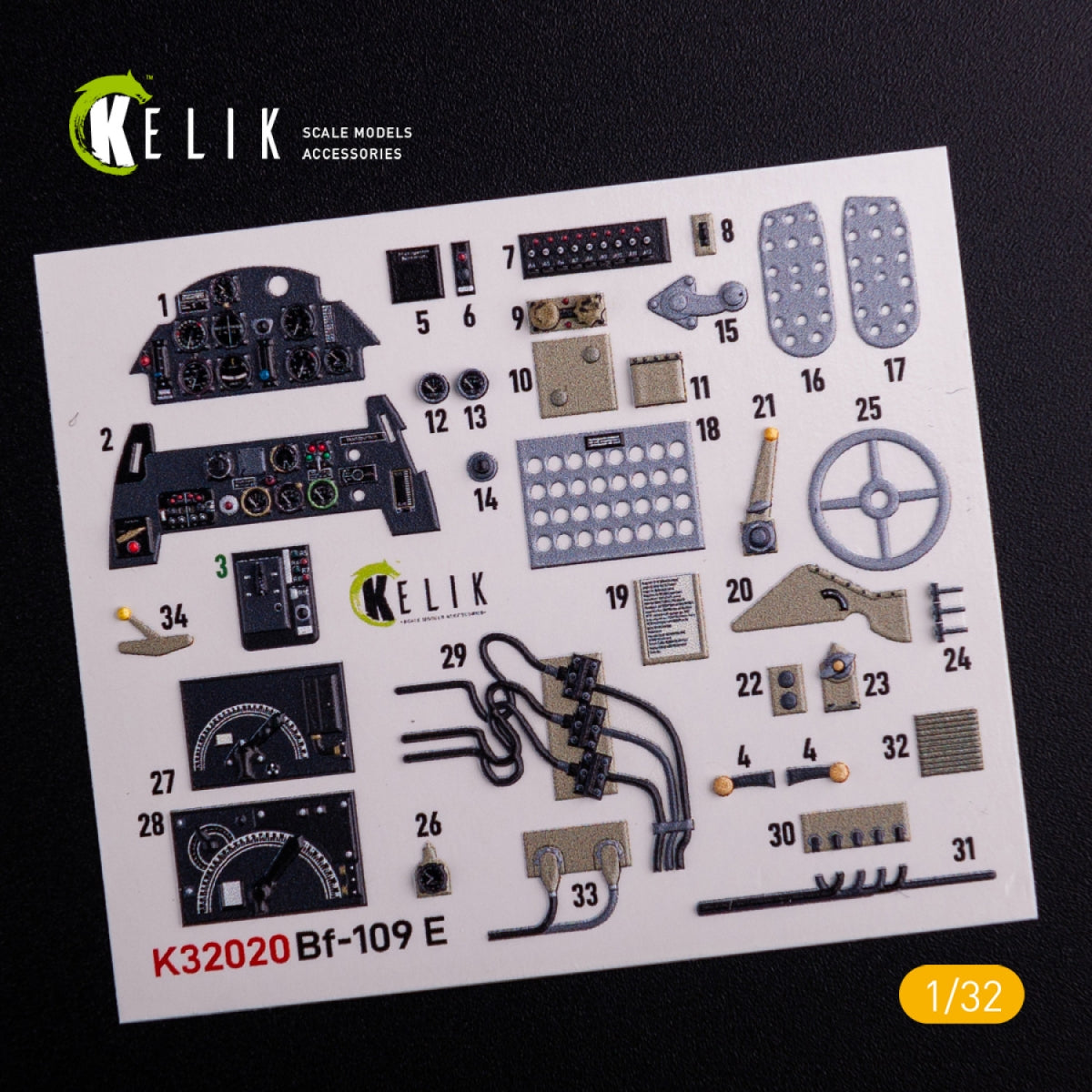KELIK K32020 BF-109 E - Interior 3D Decal with 3D printed parts for Trumpeter kit 1/32 – imagen 3