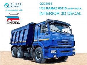 Quinta Studio QD35053 KAMAZ 65115 Dump truck 3D-Printed &amp;amp; coloured Interior on decal paper ( Zvezda ) 1/35