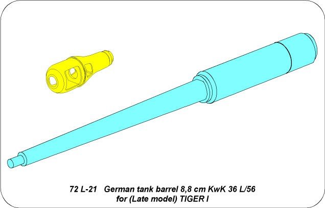 Aber 72L-21 Lufa 8,8cm KwK36 L/56 do późnego czołgu Tiger I / German tank barrel 8,8cm KwK 36 L/56 for (Late model) Tiger I 1/72 – Bild 4