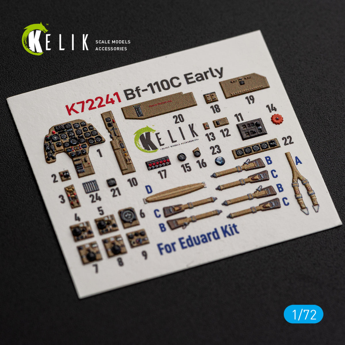 KELIK K72241 Messerschmitt Bf-110 C (Early) - Interior 3D Decals (for Eduard Kits) 1/72 – Bild 6
