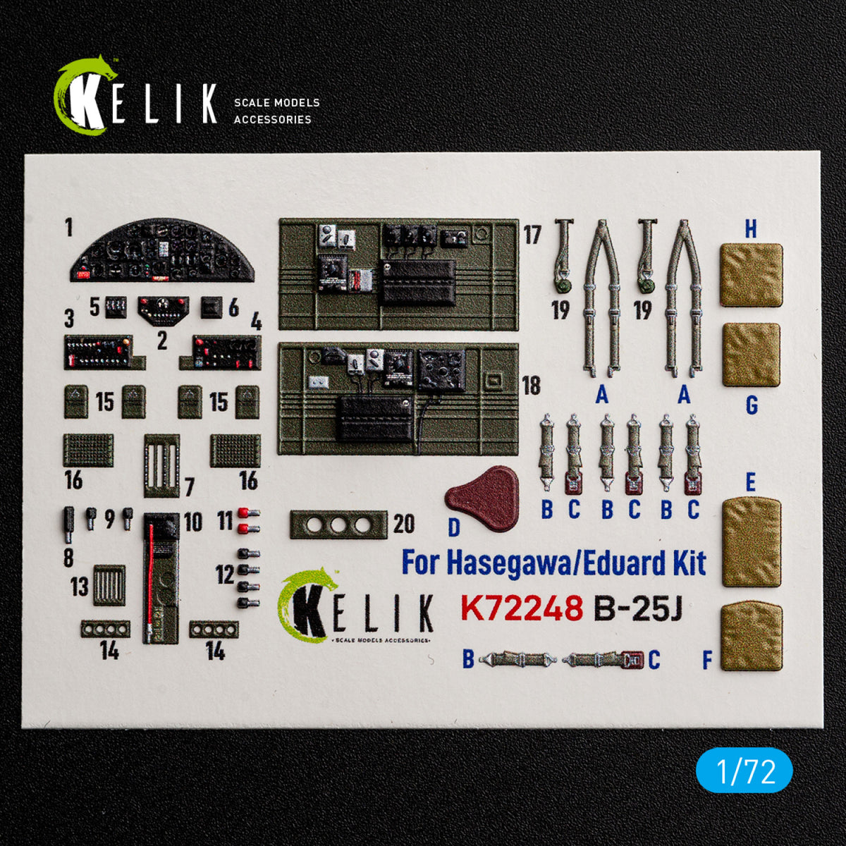 KELIK K72248 North American B-25 J Mitchell - Interior 3D Decals (for Eduard Kits) 1/72