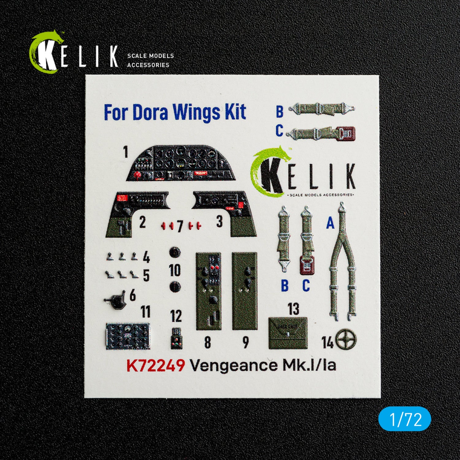 KELIK K72249 Vultee Vengeance Mk.I / Mk.Ia - Interior 3D Decals (for Dora Wings Kits) 1/72