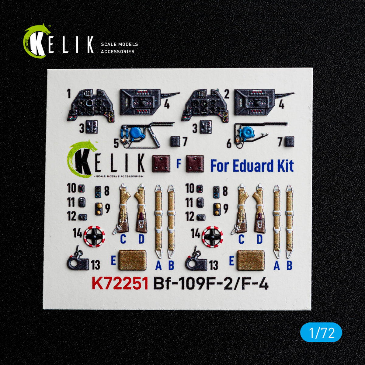 KELIK K72251 Messerschmitt Bf-109 F-2 / F-4 - Interior 3D Decals (for Eduard Kits) 1/72