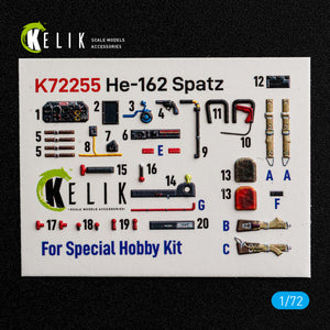 KELIK K72255 Heinkel He-162 Spatz - Interior 3D Decals (for Special Hobby Kits) 1/72