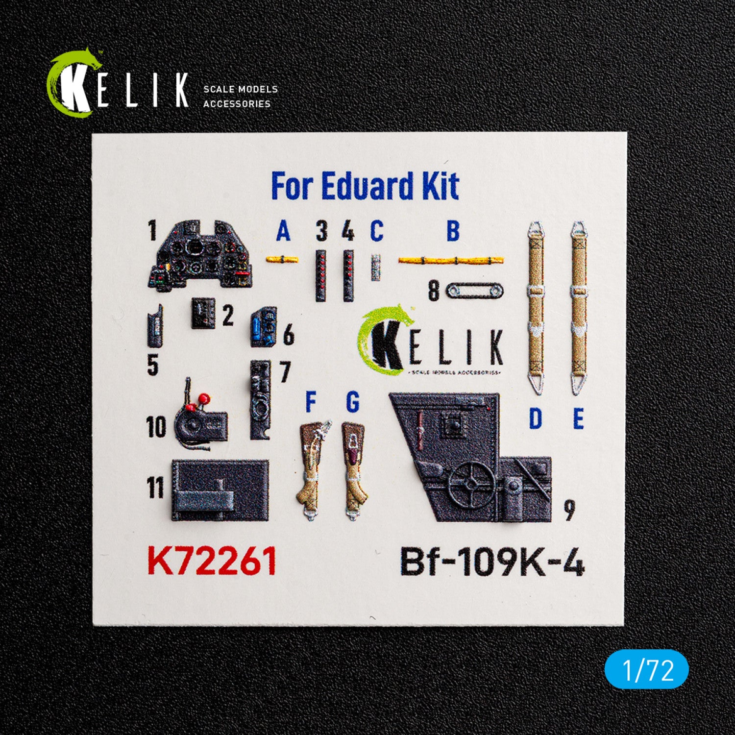 KELIK K72261 Messerschmitt Bf-109 K-4 - Interior 3D Decals (for Eduard Kits) 1/72