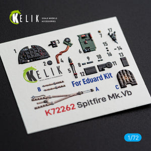 KELIK K72262 Supermarine Spitfire Mk.Vb - Interior 3D Decals (for Eduard Kits) 1/72 – zdjęcie 3