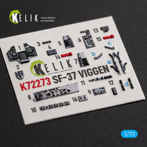 KELIK K72273 Saab SF-37 Viggen - Interior 3D Decals (for Special Hobby Kits) 1/72 – imagen 3
