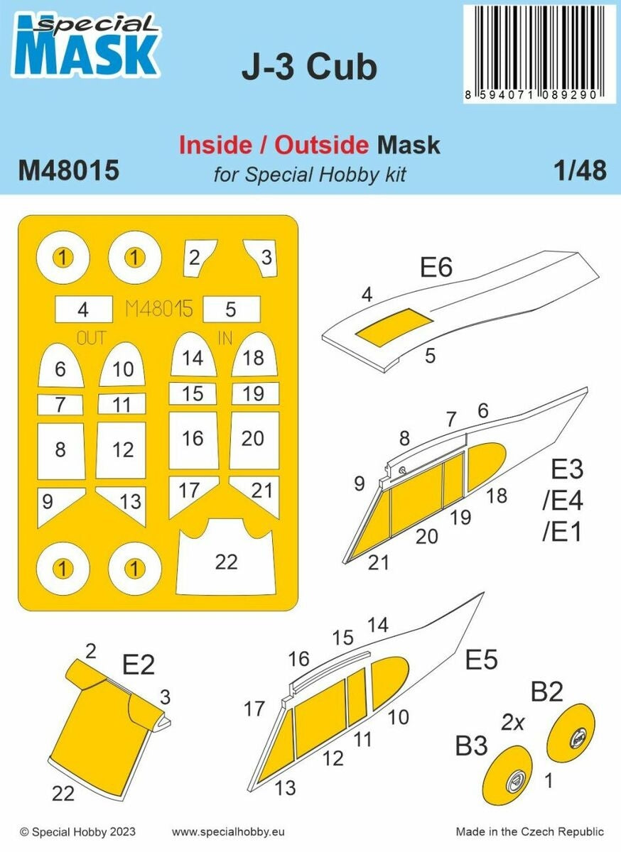 Masque intérieur/extérieur Special Hobby M48015 J-3 Cub (pour kit Special Hobby) 1/48