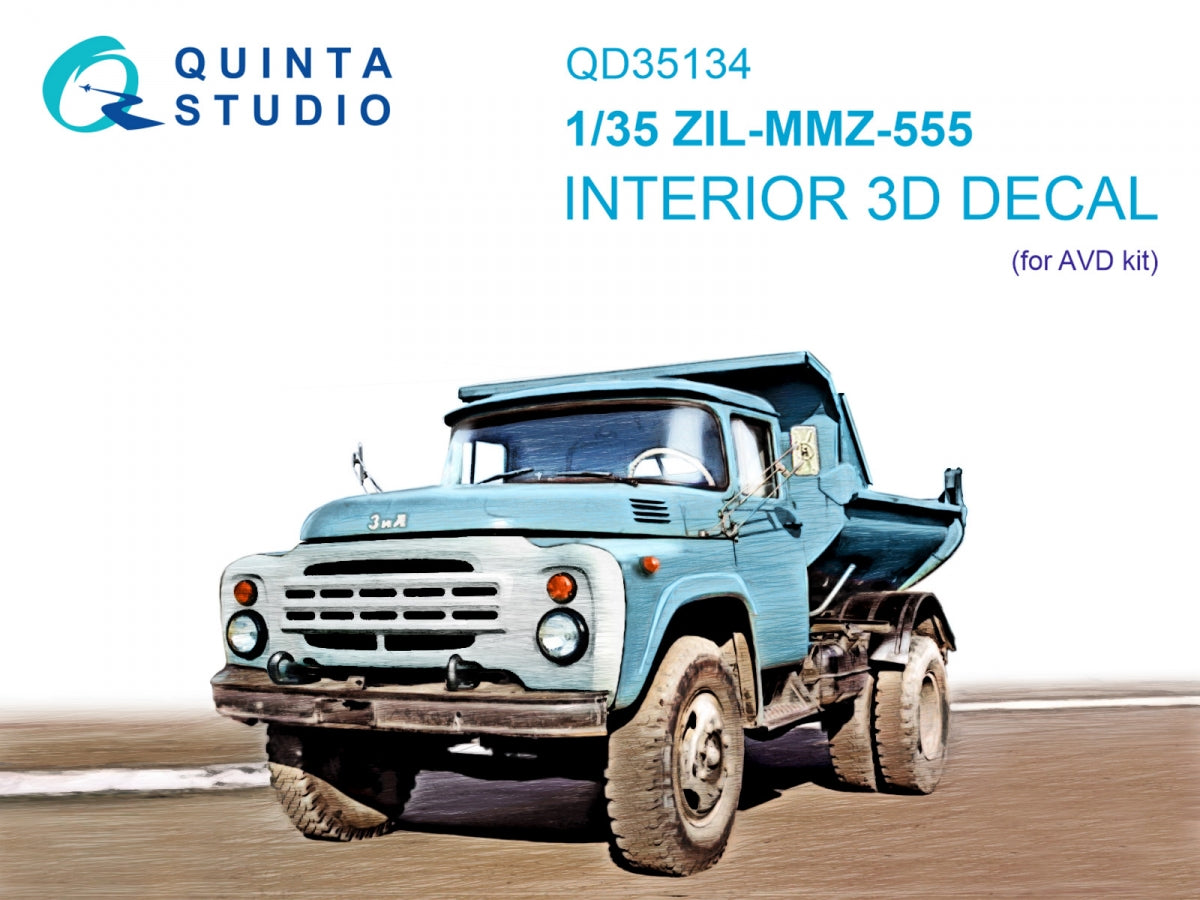 Intérieur coloré imprimé en 3D sur papier décalcomanie (AVD) Quinta Studio QD35134 ZIL-MMZ-555 1/35