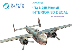 Intérieur imprimé en 3D et coloré sur papier décalcomanie Quinta Studio QD32199 B-25H Mitchell (HK models) 1/32